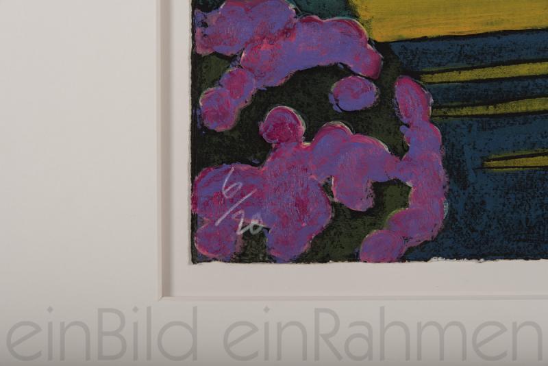 Abstrakte Landschaft von Eckart Schädrich als Linoldruck von der Kunst Gallerie einBild einRahmen Detailbild
